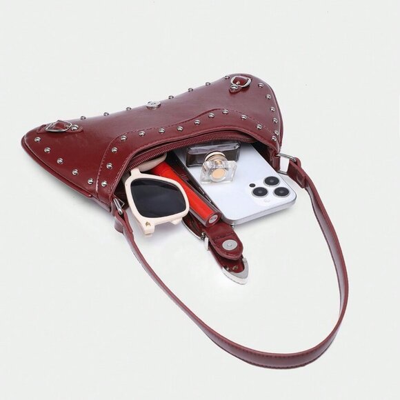 Burgundy Women's Bohemian Western Style Multiple Rivet Decor purse - Picture 5 of 6